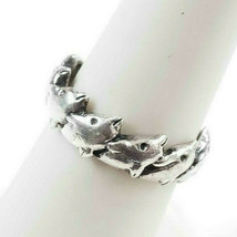 Vintage 925 Sterling Silver dolphin band Ring Size 7 - £19.35 GBP
