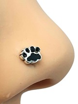 925 Silver Paw Nose Stud Dog Cat Black Enamel 22g (0.6mm) L Bendable Stud Uk - £5.21 GBP