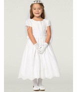 Girls White First Communion Dress w/ Cotton Eyelet (179) - $90.00+