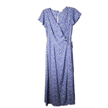 Sienna Sky Blue Floral Ditsy Midi Wrap Dress Size S Flutter Sleeve Keyhole Back - £14.68 GBP