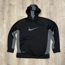 Nike Gray Big Center Swoosh Black Hoodie Sweatshirt Therma-Fit Mens L - $41.74