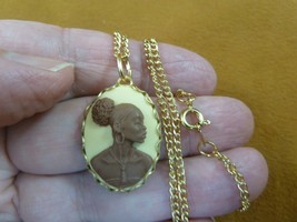 CA10-181) RARE African American LADY ivory + brown CAMEO brass pendant necklace - £21.63 GBP