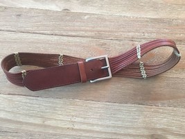TALBOTS  Womens M  Brown Leather Wide Casual Belt w/ Woven Cording - £19.75 GBP