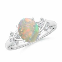 ANGARA 9x7mm Natural Opal Solitaire Criss Cross Ring with Diamonds in Silver - £342.31 GBP+