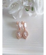 14k Rose gold plated bridal earrings. Marquise cubic zirconia halo drop ... - $65.00