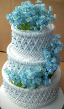 White and Light Blue Themed Baby Shower Decor Elegant 3 Tier Diaper Cake... - £66.68 GBP