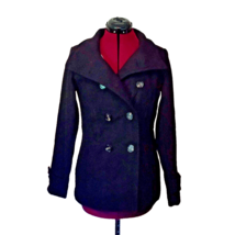 Thread &amp; Supply Double Breasted Pea Coat Black Women Size XS Button Tab ... - £30.21 GBP