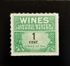1942 1c U.S. Internal Revenue, Cordial &amp; Wine, Green Scott RE111 Mint NH - $1.78