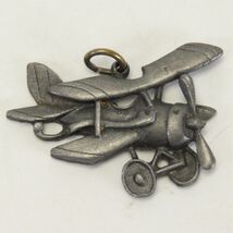 Vintage Metal Biplane Airplane Necklace Pendant By Park Lane 1.6" w x 1.1 H - $11.75