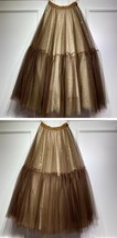 Gold Tiered Long Tulle Skirt Outift Women Custom Plus Size Tulle Skirt Outfit image 6