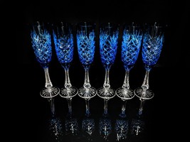 Faberge  Odessa Sky Blue  Colored Crystal Champagne Flutes  NIB image 14