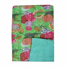 Handmade Green Vintage Kantha Quilt, Indian Vintage Kantha Throw, Recycle Fabric - £37.57 GBP