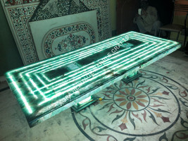 7&#39;x3&#39; Green Marble Online Fluoride LED Light Table Tops With Stand Decors E379 - £13,170.26 GBP