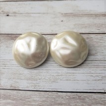 Vintage Clip On Earrings Cream Uneven Pearlescent Circle Large - $9.99