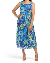 New Evan Picone Blue Floral Midi Belted Fit And Flare Dress Size 18 $89 - £54.87 GBP