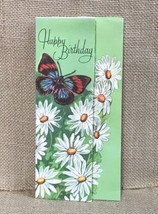 Ephemera Vintage Birthday Card Butterfly And Daisies Green Background Spring - £2.01 GBP