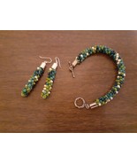 Kumihimo bracelet and earrings set in mixed green colors (item 107) - $41.16 CAD
