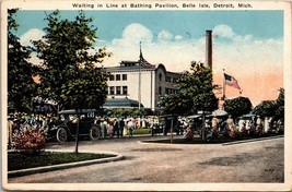 Waiting in Line at Bathing Pavilion Belle Isle Detroit Michigan Postcard... - $4.99