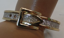 Gold &amp; Silvertone Adjustable Belt Buckle Hinged Bracelet  Stamped ZMY6750 - £7.82 GBP