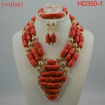 Coral Beads Statement Necklace Set Chunky Bib Beads African Jewelry Fashion Real - £79.75 GBP