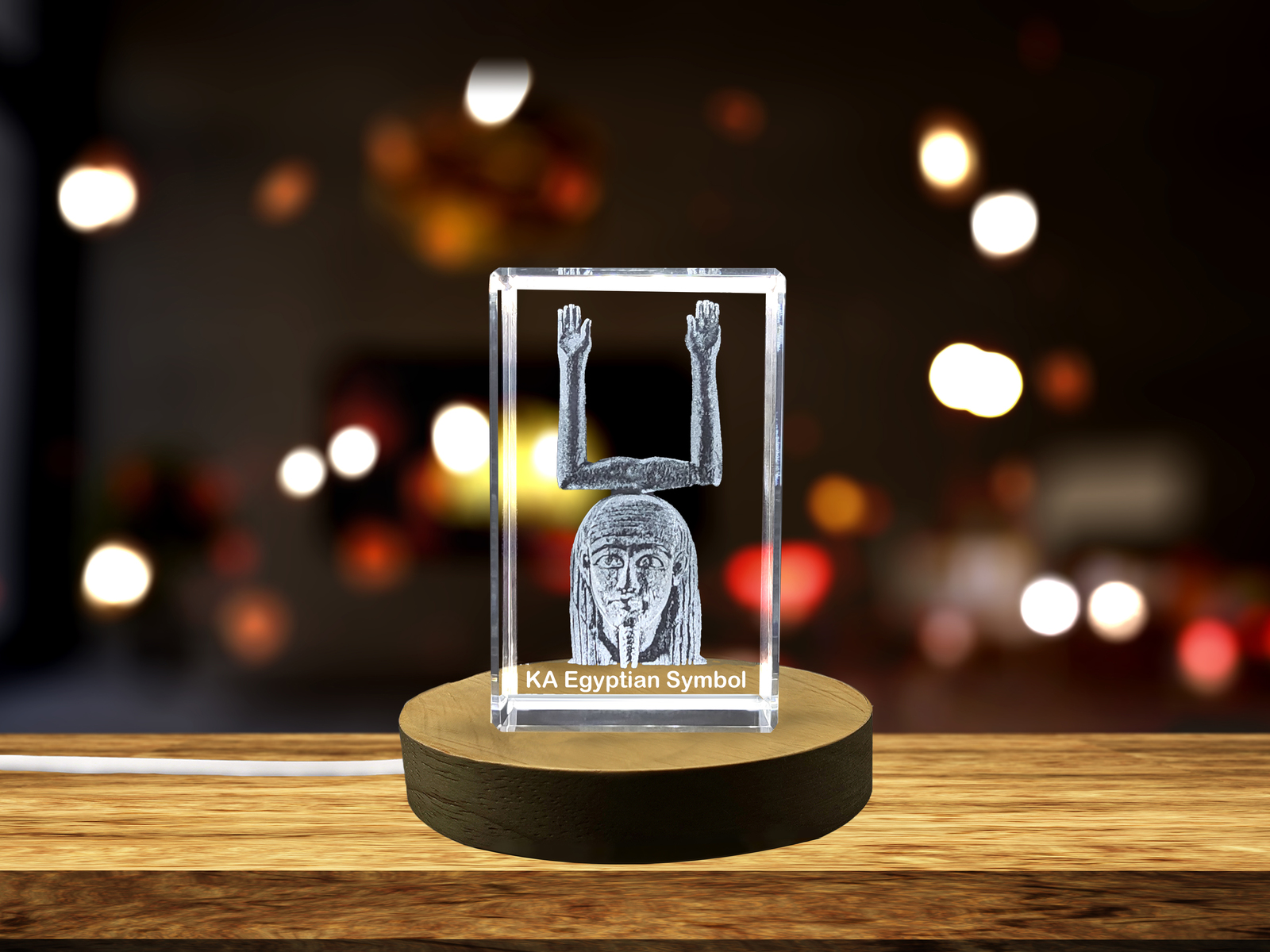 LED Base included | Ka Egyptian Symbol Immortalized in 3D Engraved Crystal