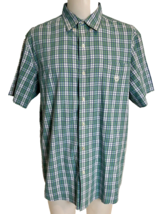 Chaps Easy Care Men&#39;s Short Sleeve Plaid Button Down Shirt Green XXL - $12.34