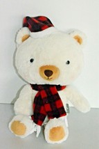 Hallmark Aspen Polar White Teddy Bear Winter Plaid Scarf Hat 15&quot; Christm... - $13.55