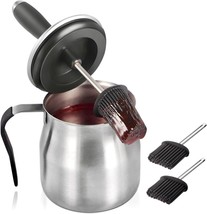 BBQ Basting Stainless Steel Sauce Pot with 3 Basting Brushes Set, 32 Oz ... - $32.31