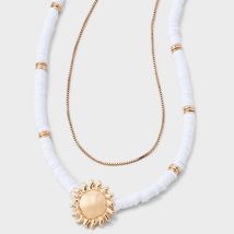 Universal Thread™ Sun Charm Quartz Beaded Multi-Strand Necklace White 18" - $16.62 CAD