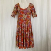 LuLaRoe Dress Nicole NWOT Stretchy Short Sleeve Scoop Neck Orange Purple S - $801.00 MXN
