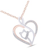 Round Natural Diamond Two Tone Open Heart Cat - £221.00 GBP