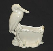50's Ceramic Art Pottery Stork on Cradle Rocker Planter Shelf Old Vintag... - $29.69