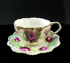 Delicate Antique Scalloped Lavender Pink Tea Cup &amp; Saucer Set Eggshell Porcelan  - £36.04 GBP