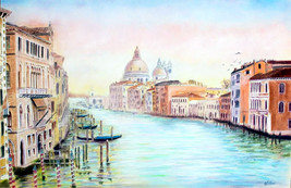 Dibujo de Venecia. Dibujo Gran canal. Cuadro Venecia. Venecia dibujo ori... - $450.42 CAD