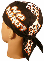 Skull Cap No Regrets Motorcycle Biker Doo Rag Cancer Patient Head Wrap Ski Hat - £10.25 GBP