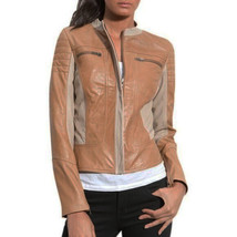 Leith Quilted Leather Racer Jacket Sz XS Camel Beige - $102.56