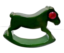 Vintage Figural Bakelite Green Rocking Horse Red Eye Napkin Ring Holder ... - $54.45