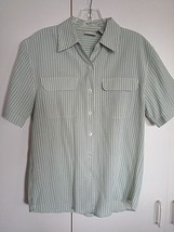 MODERN ESSENTIALS LADIES SS GREEN STRIPED POLYESTER/RAYON BUTTON TOP-S-N... - $5.89