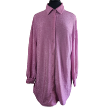 Pink Metallic Oversized Button Up Blouse Size 2 - £19.75 GBP