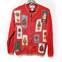 Heirloom Collectible Ugly Red Christmas tree cardigan zipper Sweater Wom... - $26.11