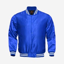 School Bags Baseball Letterman Varsity Bomber Jacket Supreme Quality Blue Satin - $67.00