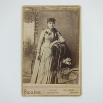 Cabinet Card Photograph Woman Standing in Fine Dress Swaine Photographer Antique - £9.39 GBP