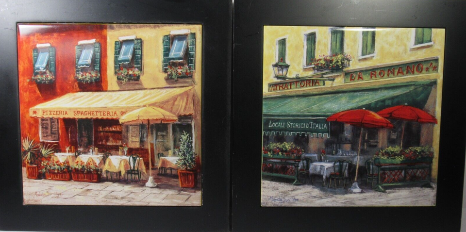 Primary image for Wall Hanging Tiles 2 qty Malcolm Surridge Italian Eatery Street Scenes 8" Sq.