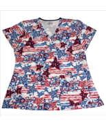 Med Couture Patriotic Stars Stripes Red White Blue Scrub Shirt Size Smal... - $366.58 MXN