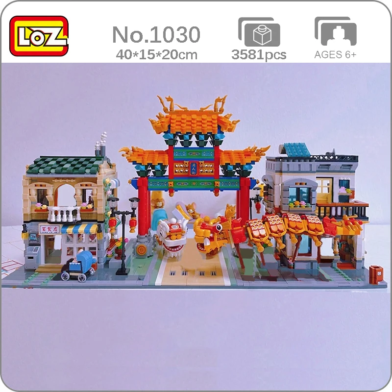 LOZ 1030 City Architecture Chinatown Memorial Gateway Lion Dance Street DIY Mi - £106.55 GBP
