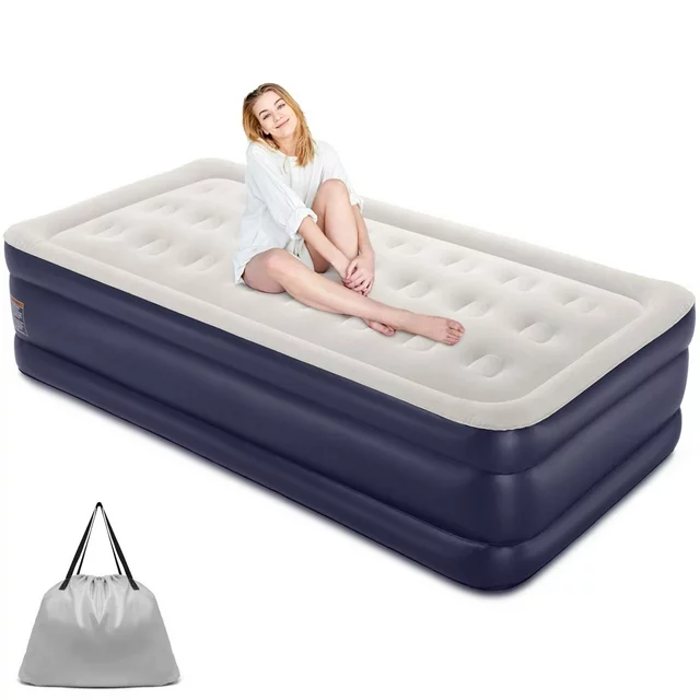 18 inch Twin Size Air Mattress with Built-in-Pump - Blue - £91.02 GBP