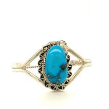 Vintage Signed Sterling S Navajo Cabochon Turquoise Scroll Cuff Bracelet size 6 - £85.18 GBP