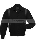 Super Retro Varsity Letterman Baseball Jacket Black Body Black Leather I... - $75.98