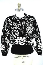 Vtg 80s Sweater Bee Banff Black White Flocked Pullover Wide Waistband  L... - $128.65