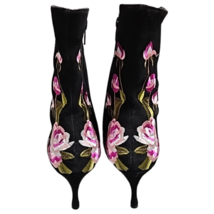 Beverly Feldman Black Boots Heels Embroidered Roses Vintage 7 1/2 M never worn image 5